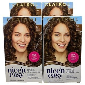 Clairol Nice'n Easy Permanent Hair Color 5G Medium Golden Brown, Pack of 4